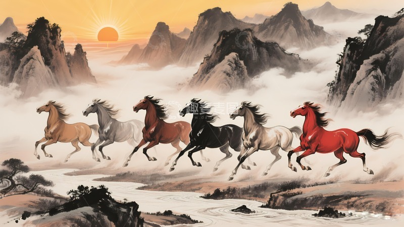 高清大图下载【趣麦麦图】八骏马万马奔腾3