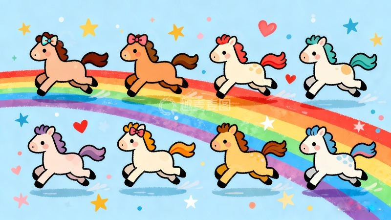 高清大图下载【趣麦麦图】八骏马奔跑马年图19