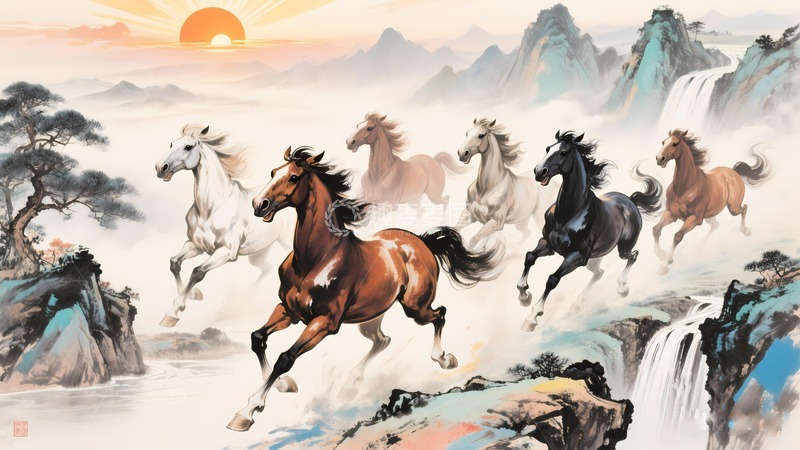 高清大图下载【趣麦麦图】八骏马万马奔腾5