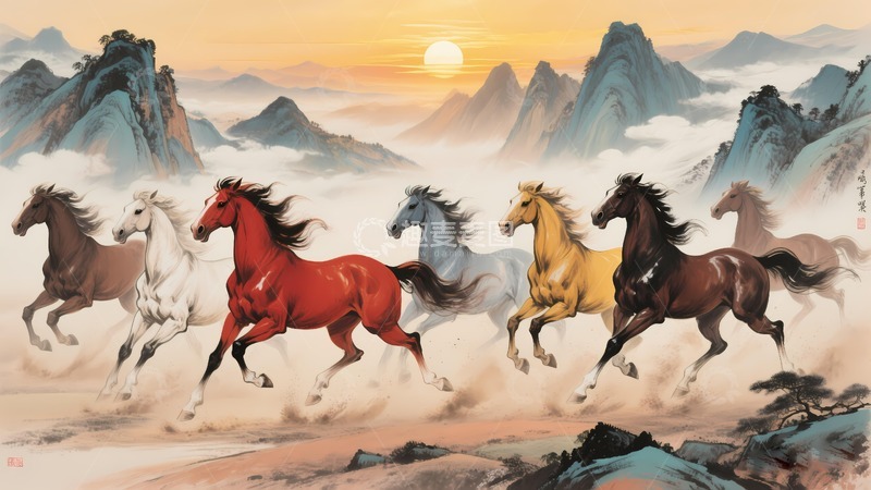 高清大图下载【趣麦麦图】八骏马奔跑马年图7