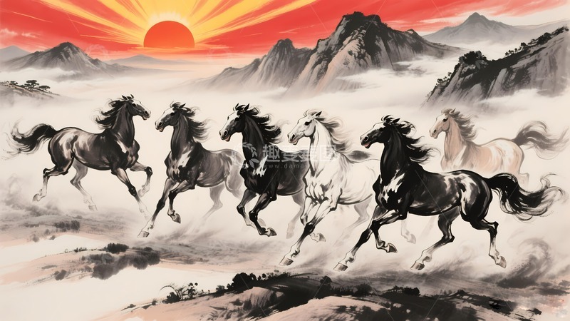 高清大图下载【趣麦麦图】八骏马万马奔腾6