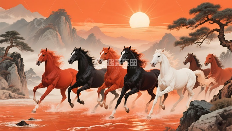 高清大图下载【趣麦麦图】八骏马万马奔腾5555