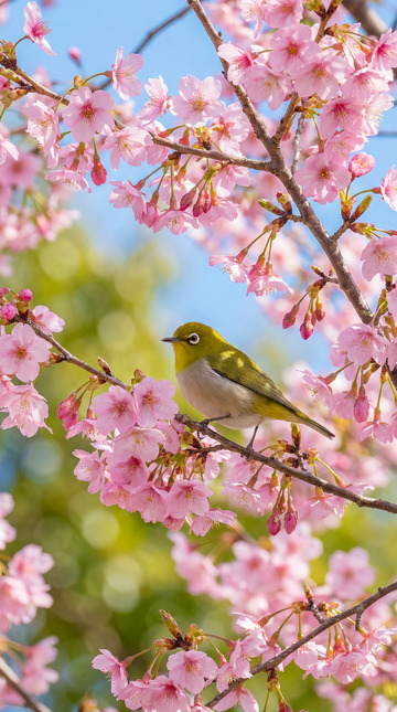 樱花树小鸟春光美景摄影