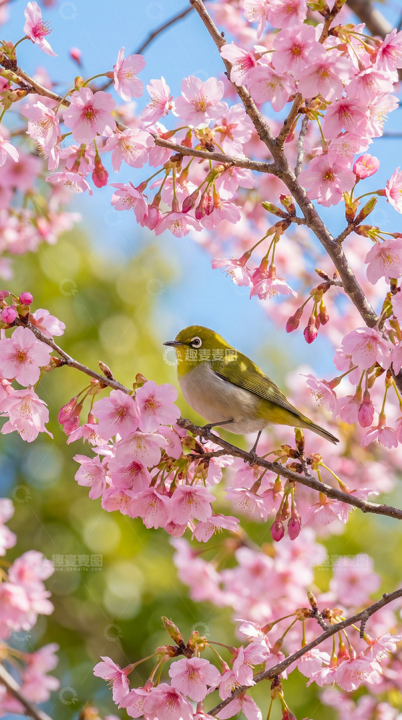 高清大图下载【趣麦麦图】樱花树小鸟春光美景摄影