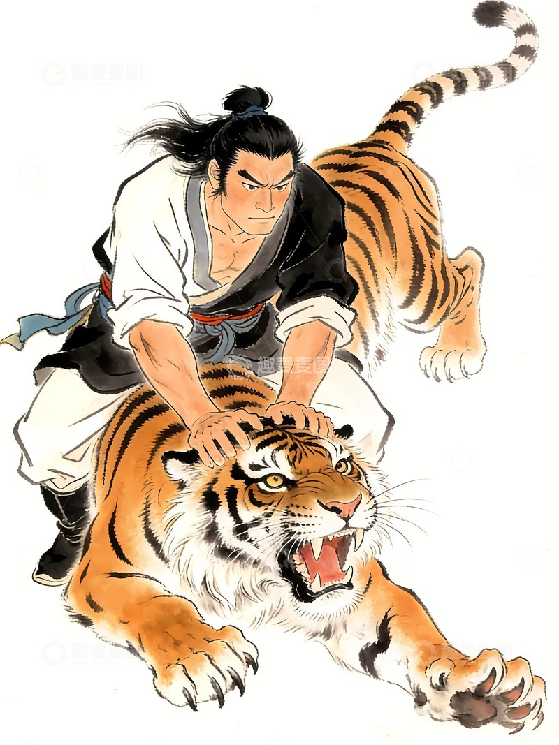 高清大图下载【趣麦麦图】武松打虎景阳冈绘画