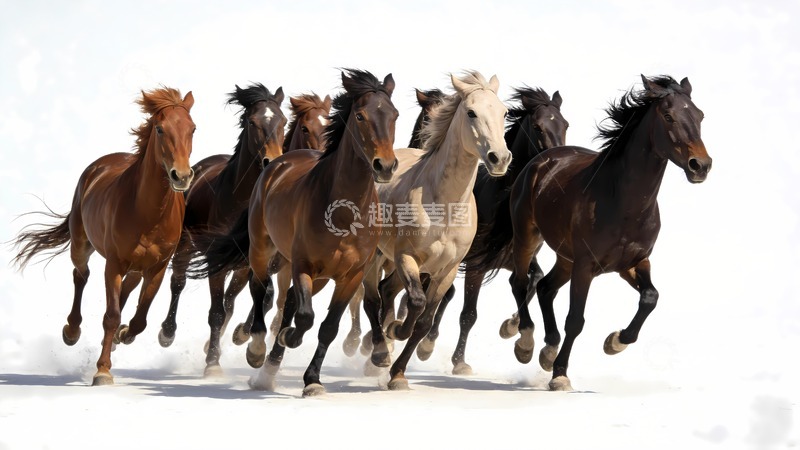 高清大图下载【趣麦麦图】八骏马奔跑图2