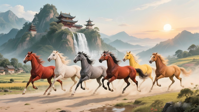 高清大图下载【趣麦麦图】八骏马万马奔腾7