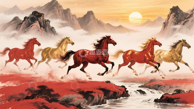 高清大图下载【趣麦麦图】八骏马万马奔腾4