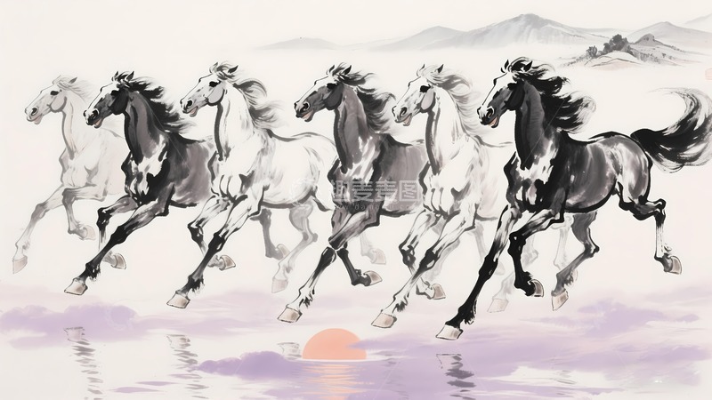 高清大图下载【趣麦麦图】八骏马奔跑马年图2