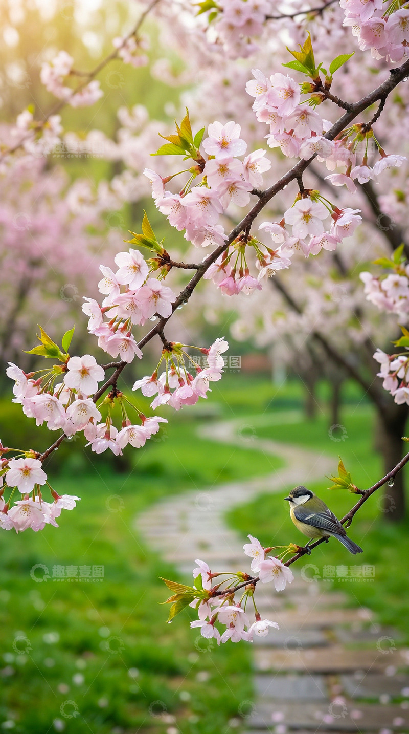 高清大图下载【趣麦麦图】春日樱花小鸟风景摄影