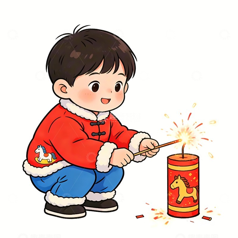 高清大图下载【趣麦麦图】放鞭炮的男孩
