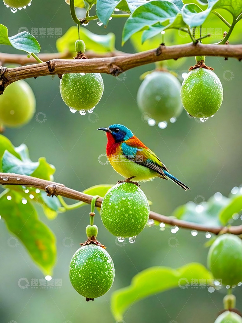 高清大图下载【趣麦麦图】百香果鸟儿果枝风光摄影