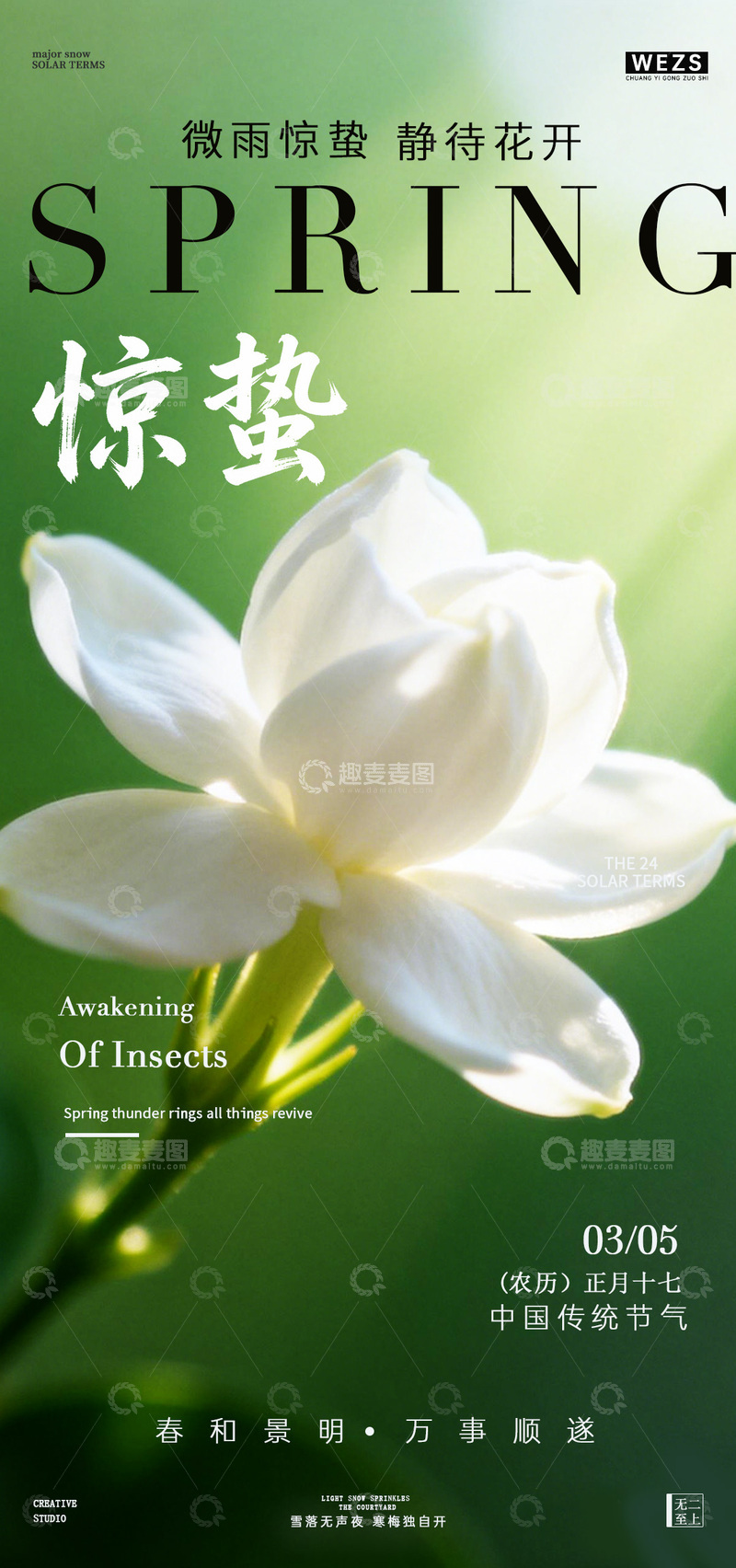 源文件下载【趣麦麦图】绿色清新惊蛰节气海报