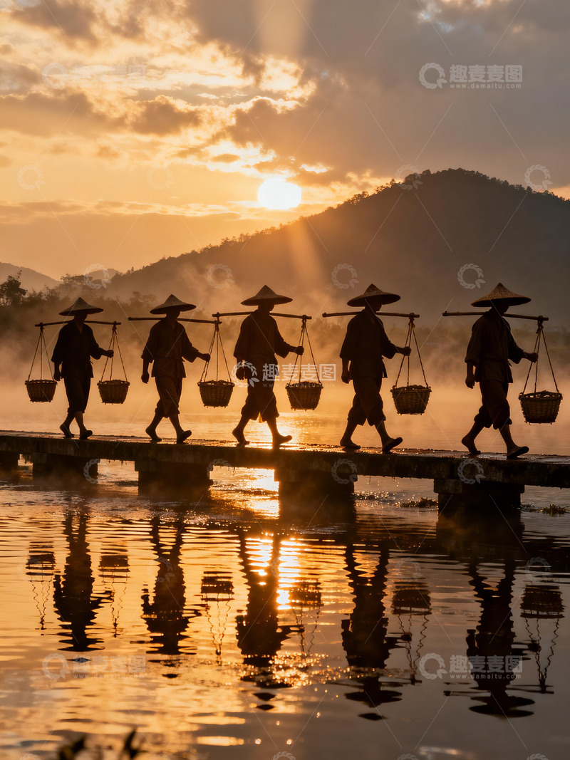 高清大图下载【趣麦麦图】夕阳下劳作剪影风光摄影