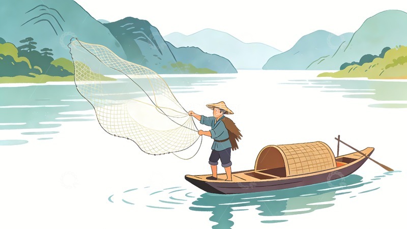 高清大图下载【趣麦麦图】 捕鱼撒网捕捞 