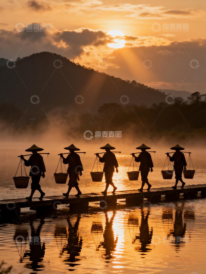 高清大图下载【趣麦麦图】日出劳作剪影风光摄影