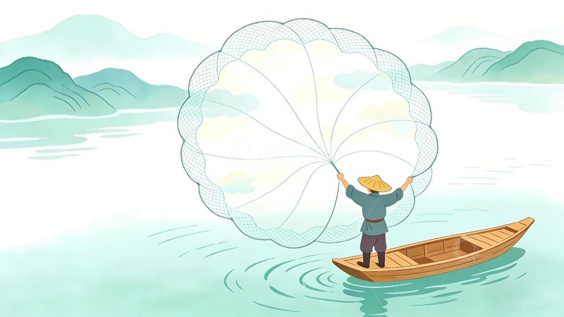 高清大图下载【趣麦麦图】 捕鱼撒网捕捞渔夫 