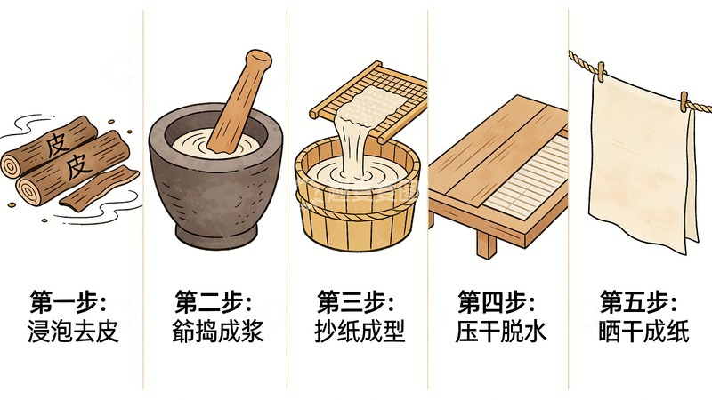 高清大图下载【趣麦麦图】古代造纸流程图