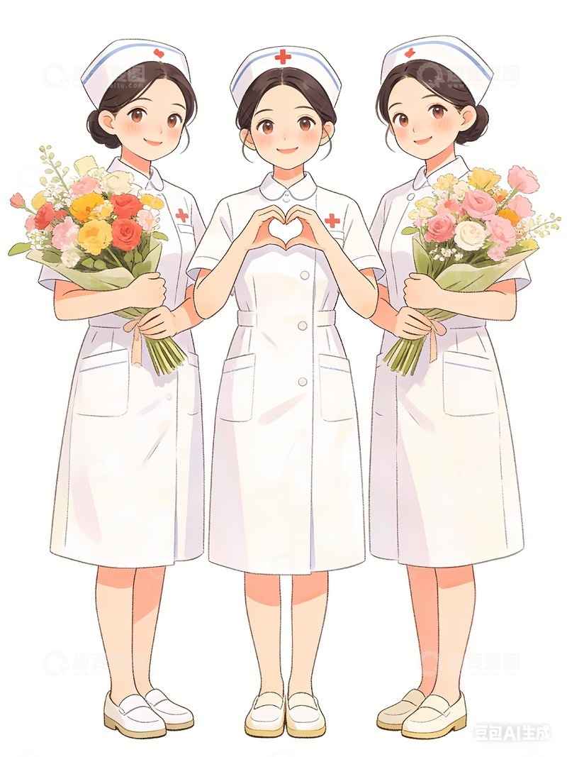 高清大图下载【趣麦麦图】三名护士卡通护士节