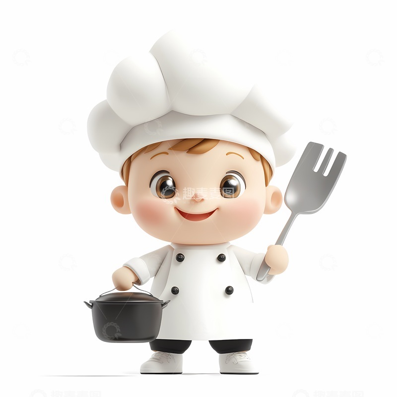 高清大图下载【趣麦麦图】卡通厨师烹饪食材准备3D模型