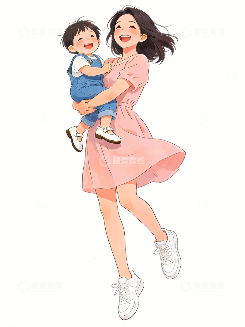 高清大图下载【趣麦麦图】母亲节母亲抱着小孩