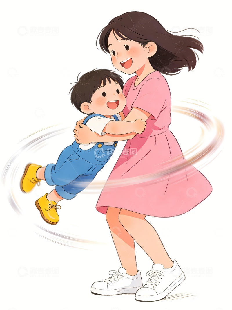 高清大图下载【趣麦麦图】母亲节母亲抱着小孩转圈