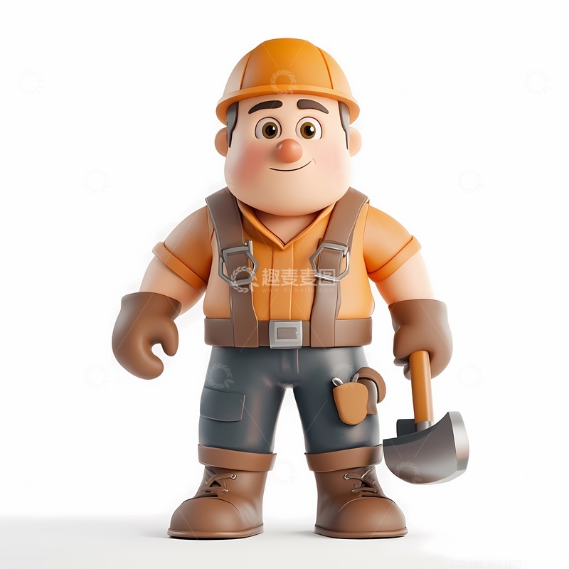 高清大图下载【趣麦麦图】【标题】卡通工人建筑工3D模型