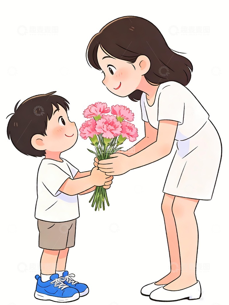 高清大图下载【趣麦麦图】母亲节小男孩给母亲献花