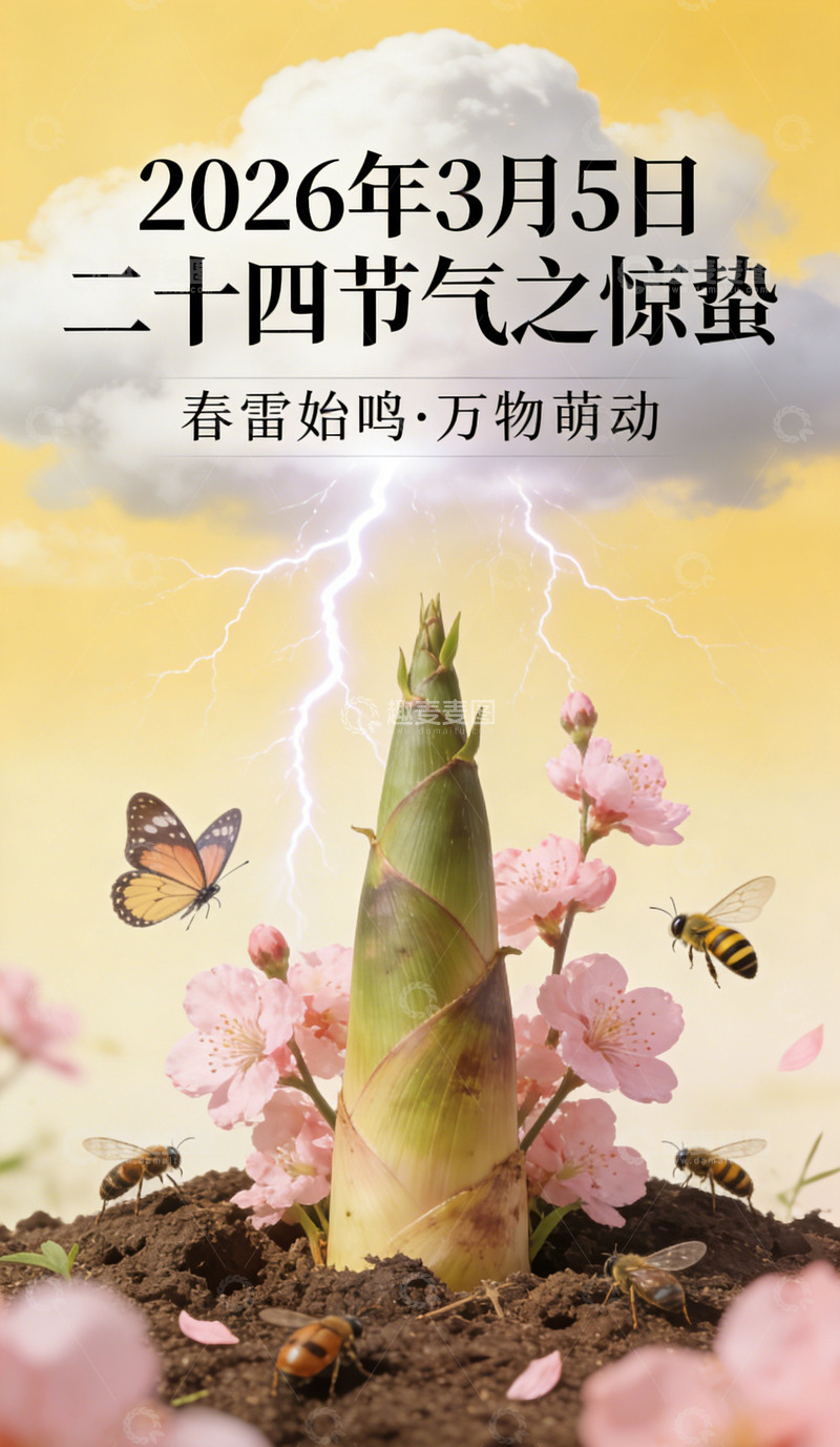 高清大图下载【趣麦麦图】笋竹图惊蛰节气宣传海报