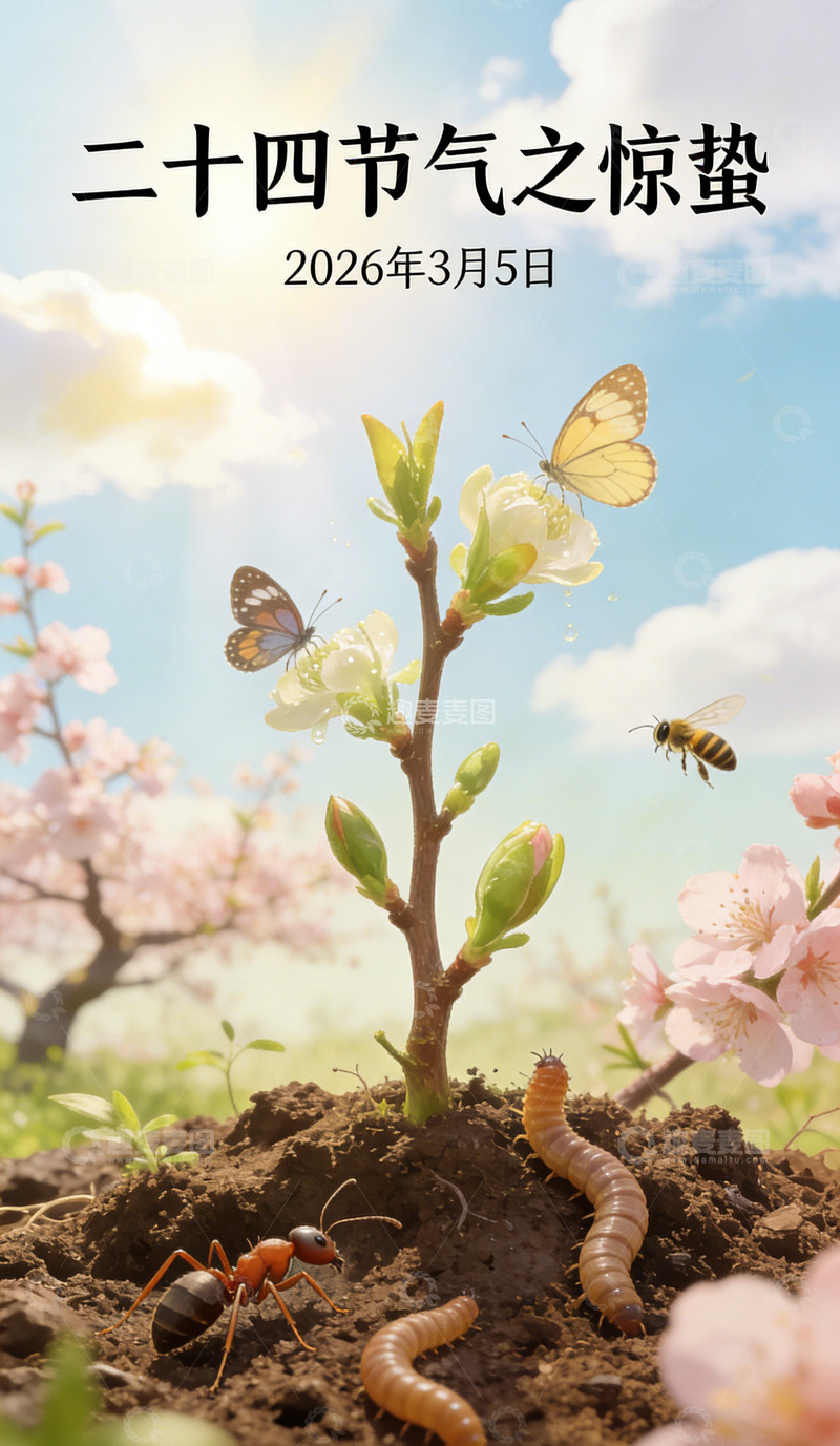 高清大图下载【趣麦麦图】惊蛰春日插画