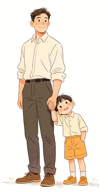 父亲节父亲戴着孩子