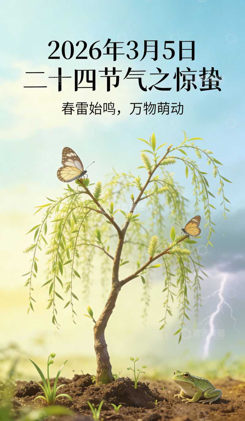 高清大图下载【趣麦麦图】惊蛰时节万物复苏插画