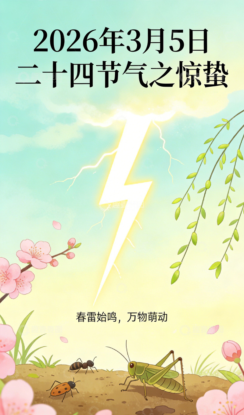 高清大图下载【趣麦麦图】惊蛰节气春天插画