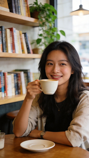 咖啡馆微笑女性休闲时光