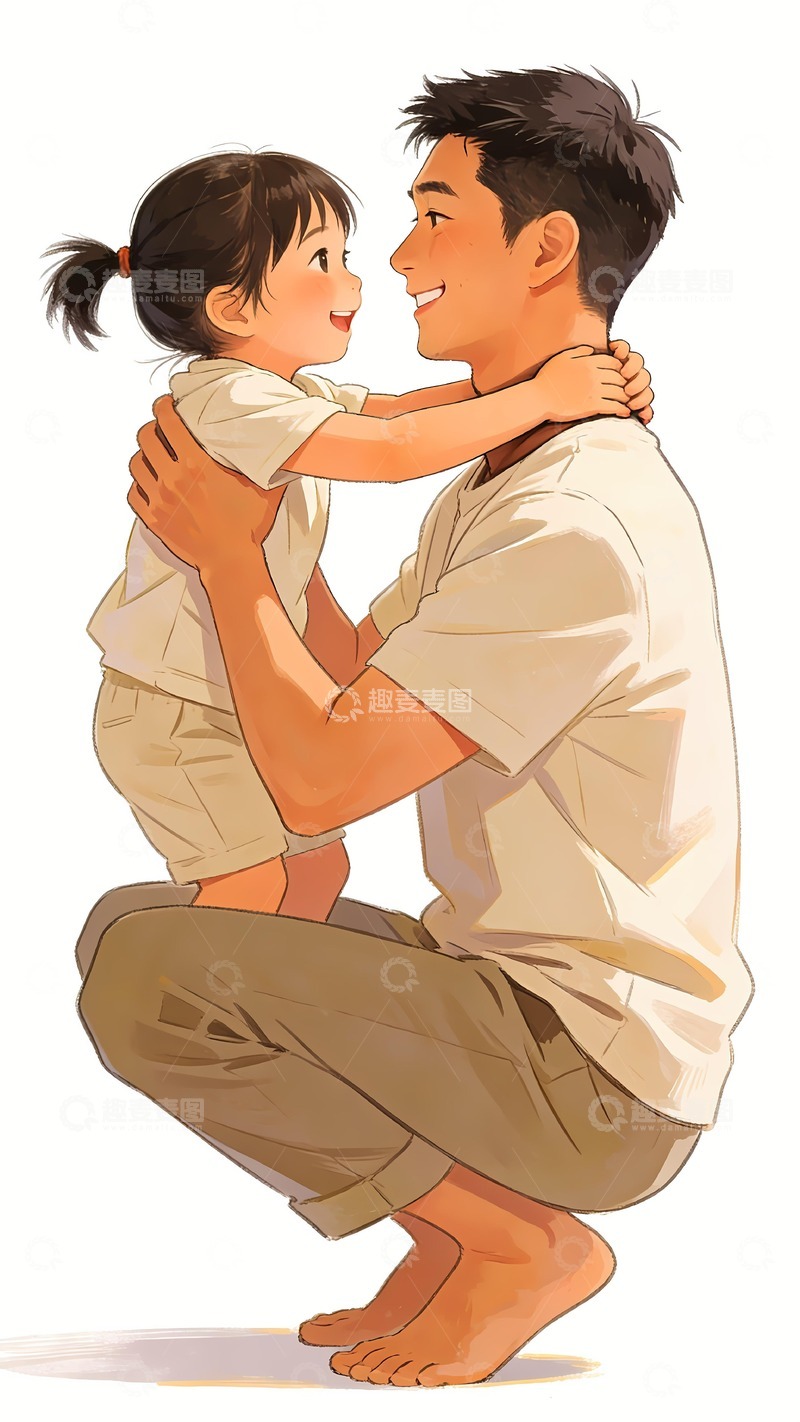 高清大图下载【趣麦麦图】父亲节父亲抱着女儿