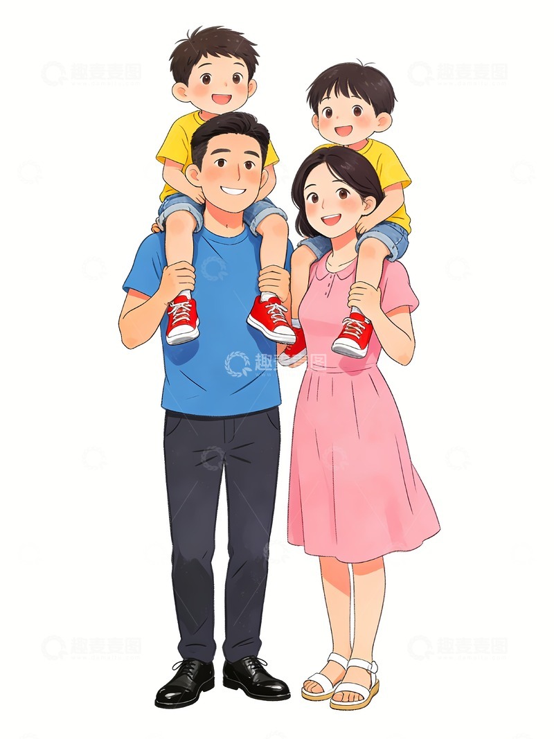 高清大图下载【趣麦麦图】一家四口幸福家庭