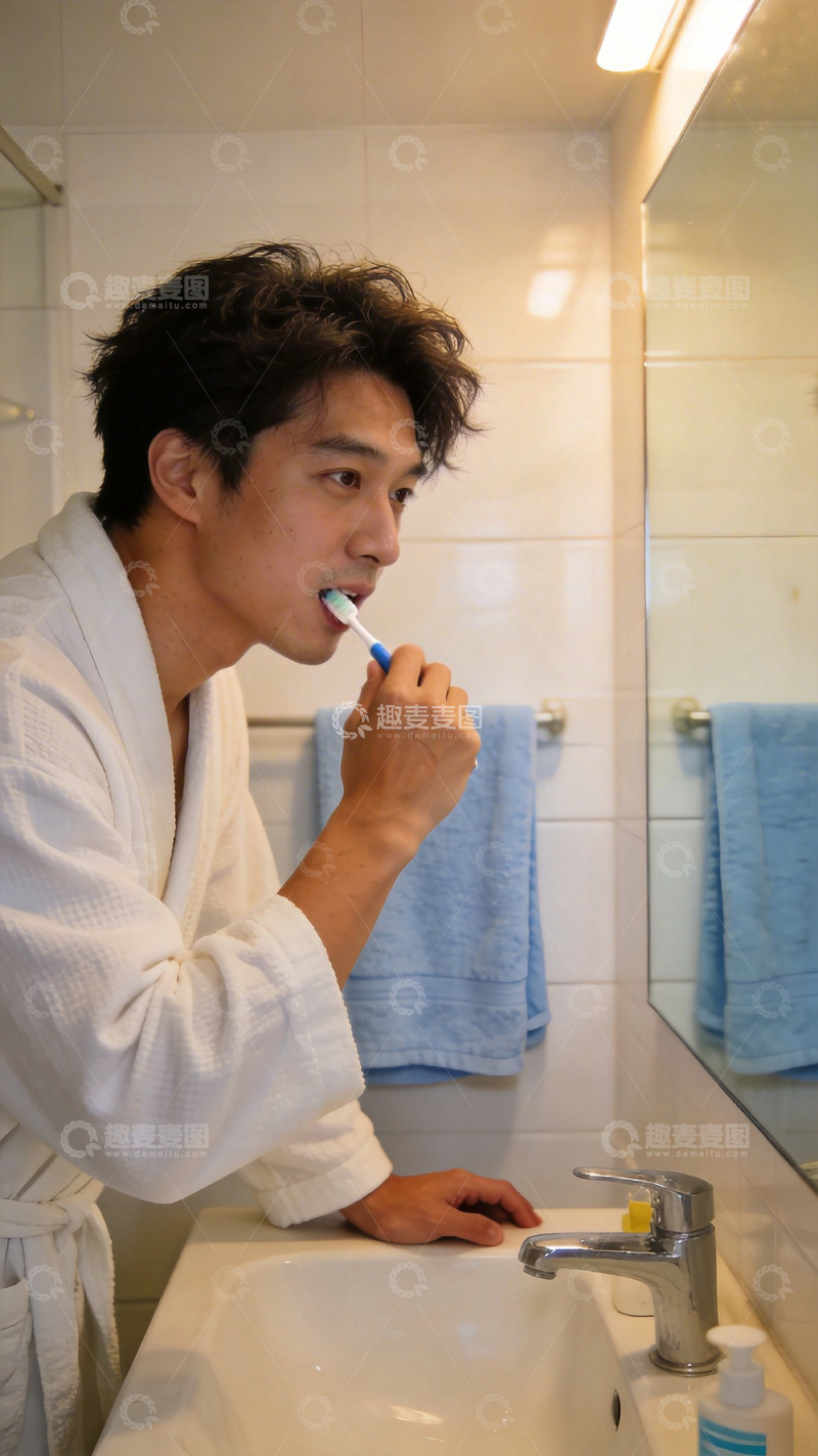 高清大图下载【趣麦麦图】浴室刷牙日常写实生活照