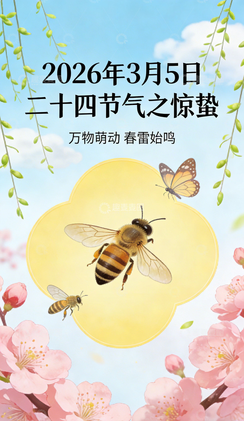 高清大图下载【趣麦麦图】惊蛰节气春光烂漫海报