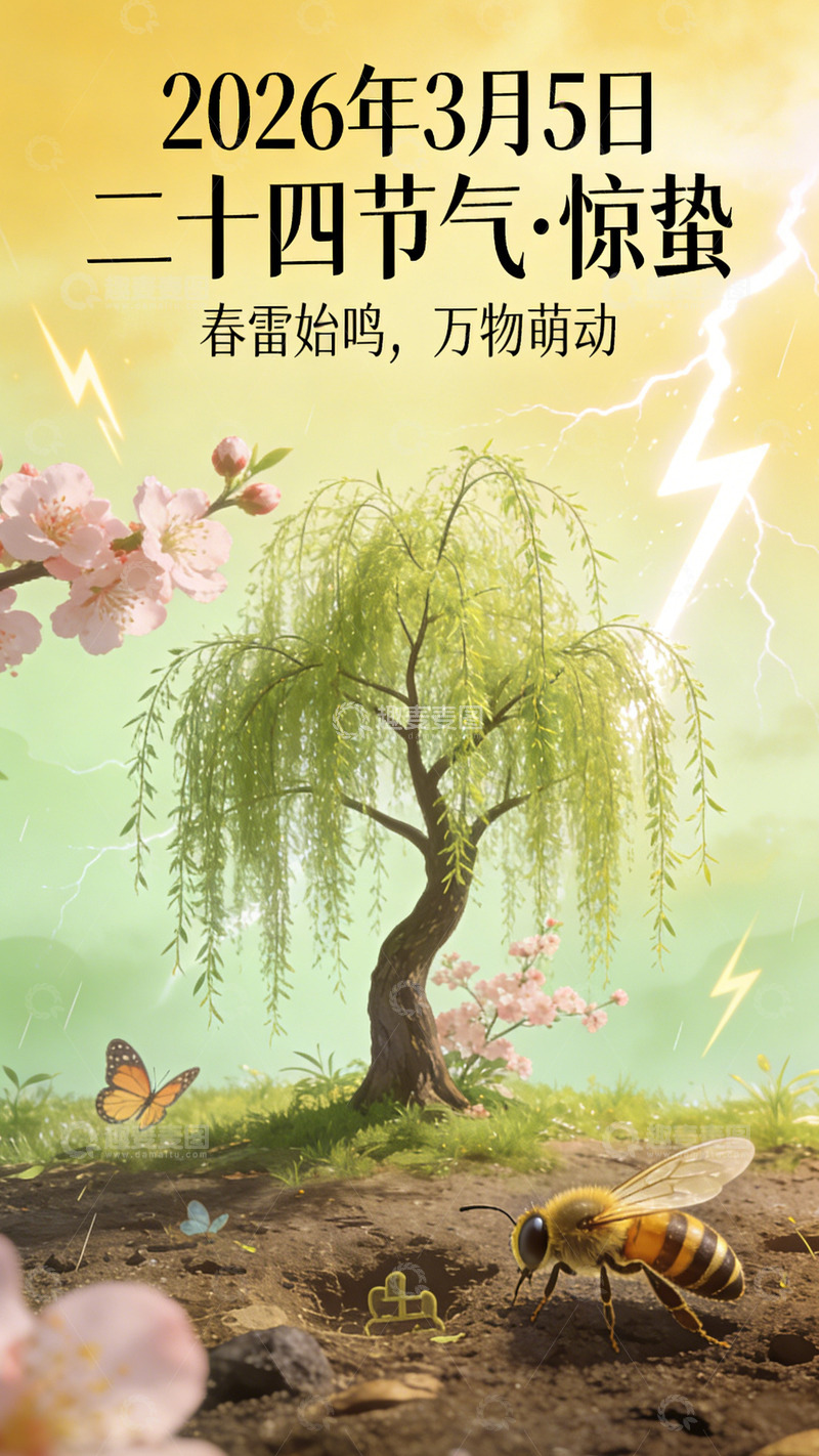 高清大图下载【趣麦麦图】惊蛰节气春日插画