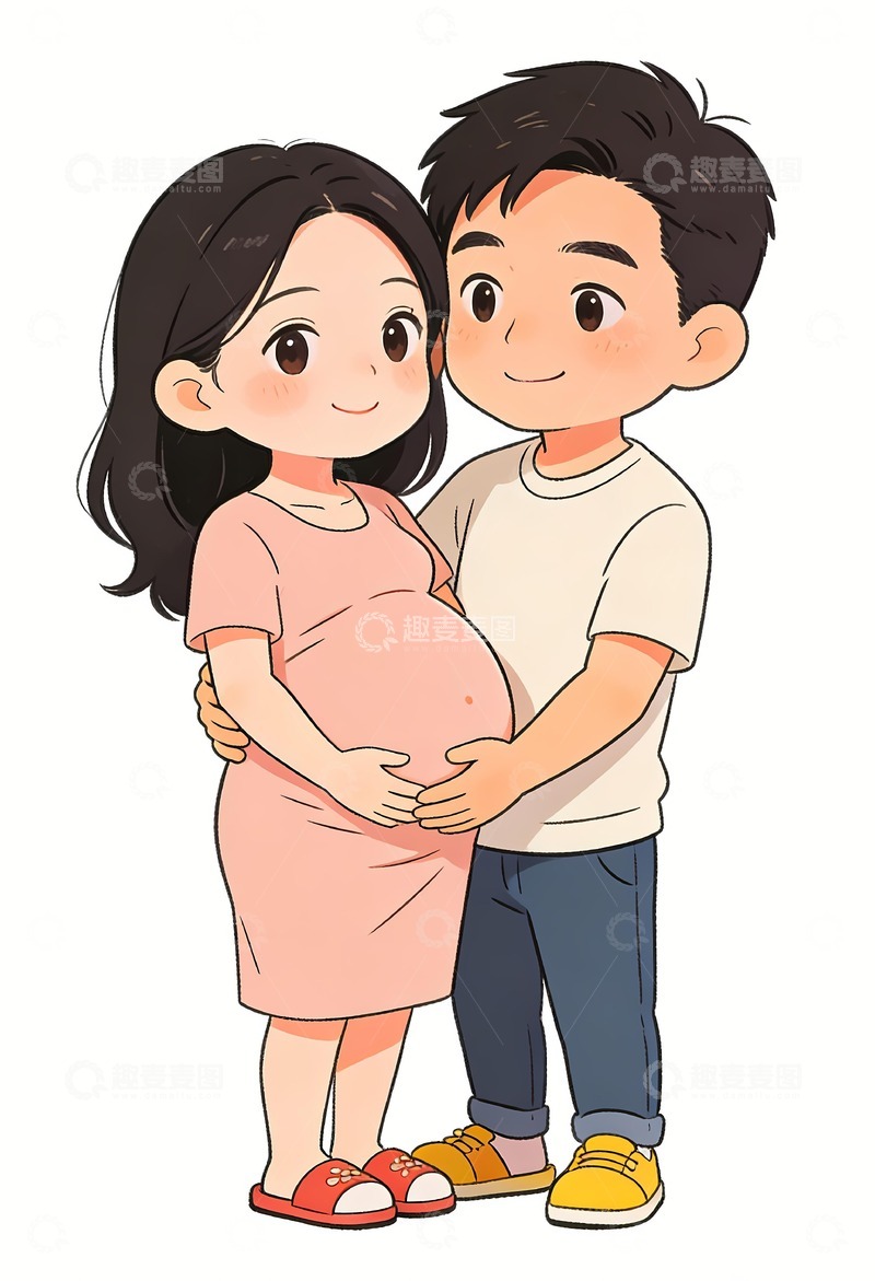 高清大图下载【趣麦麦图】丈夫陪着怀孕母亲