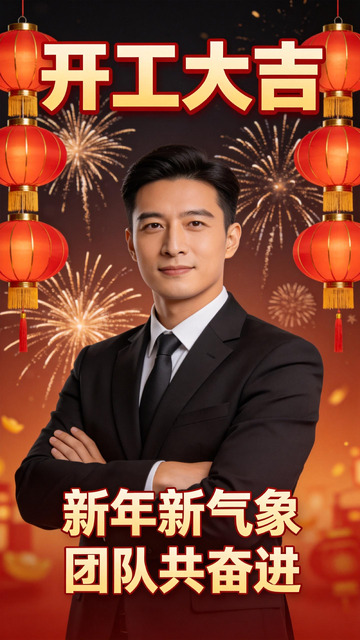 开工大吉新年贺词海报