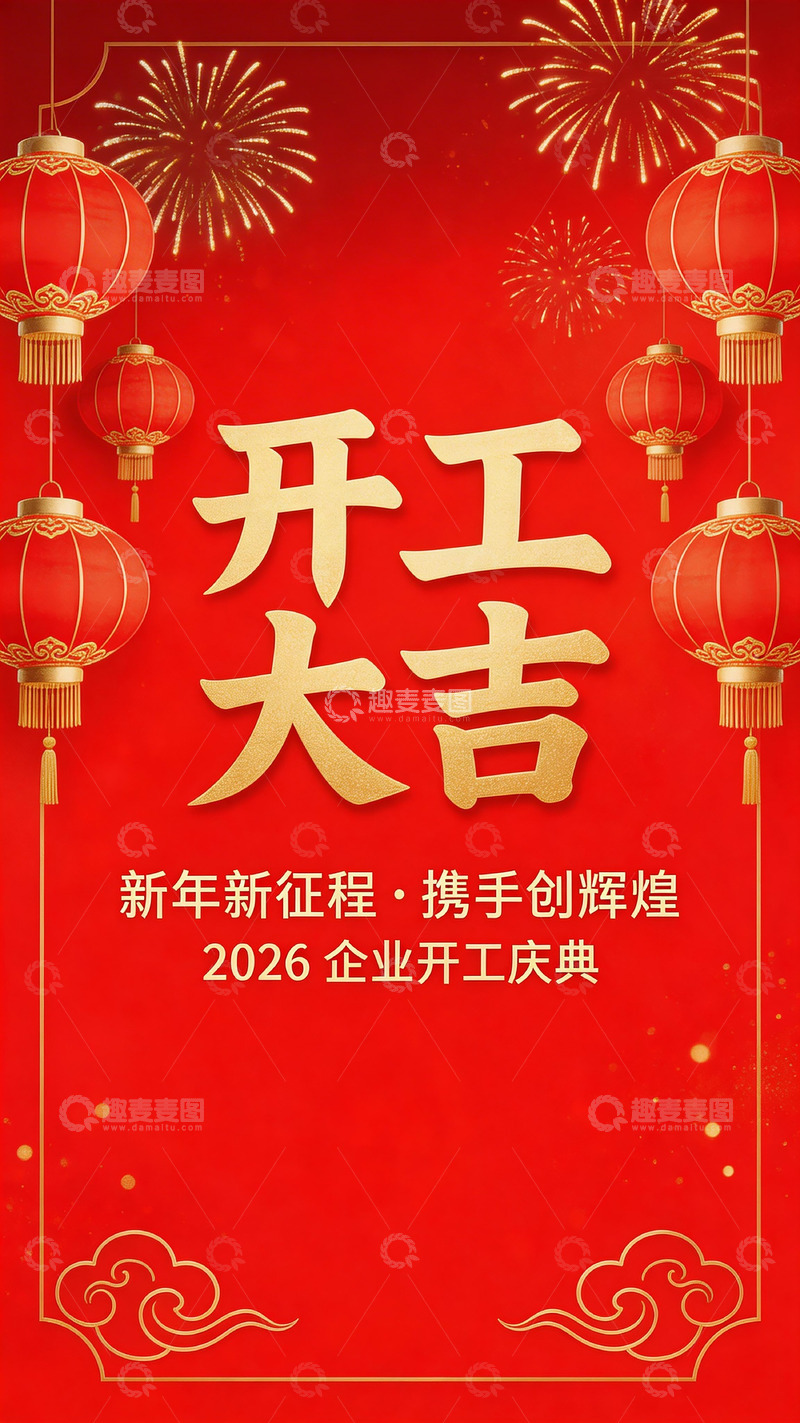 高清大图下载【趣麦麦图】喜庆开工大吉海报广告设计