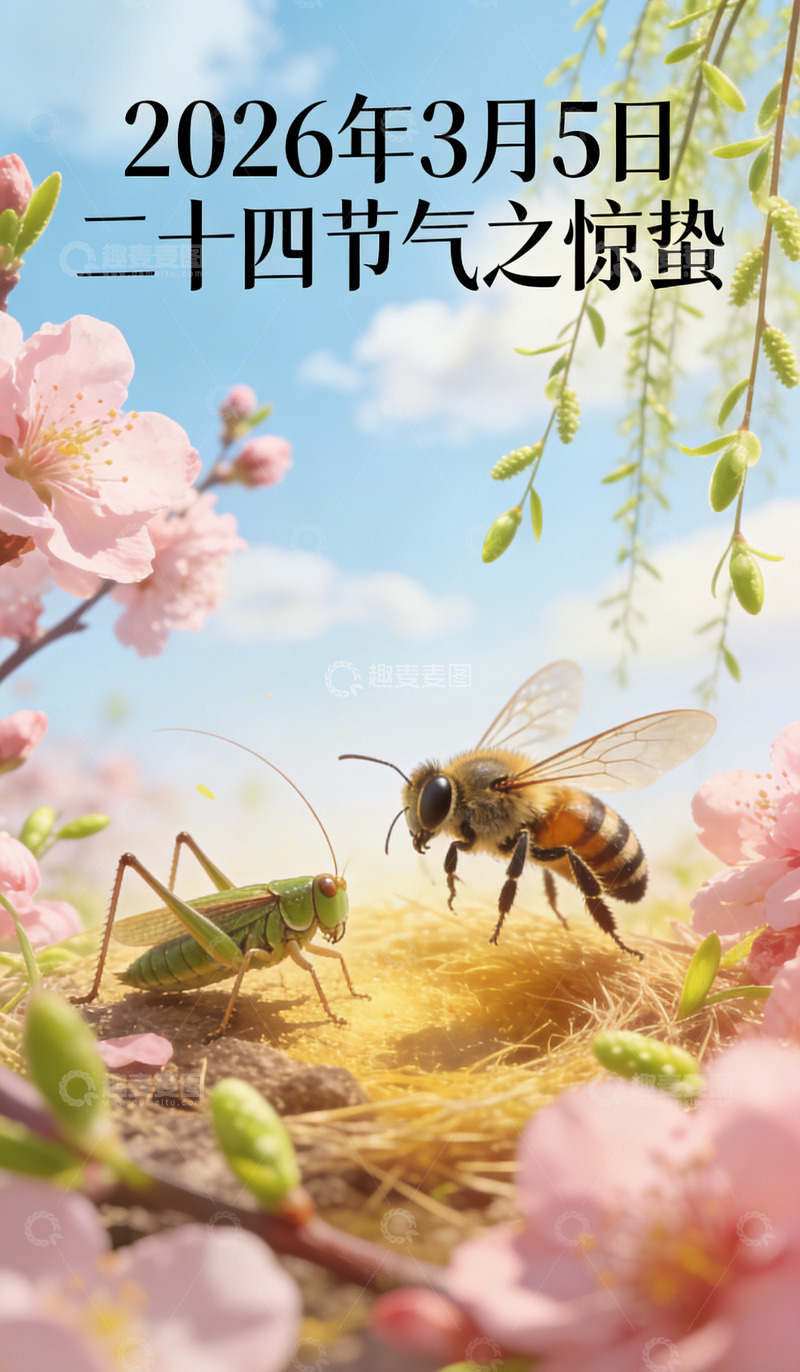 高清大图下载【趣麦麦图】春日惊蛰昆虫花卉图