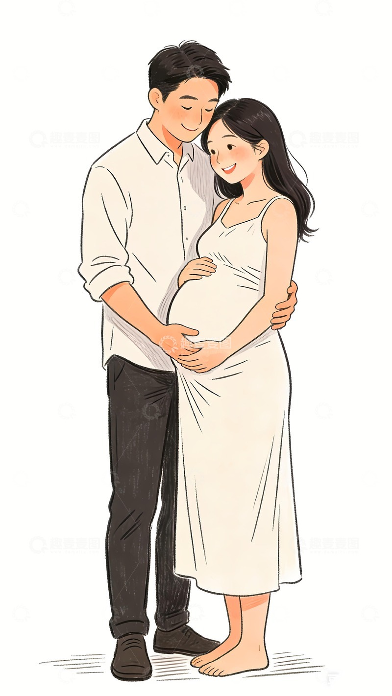 高清大图下载【趣麦麦图】孕妇与丈夫幸福时刻