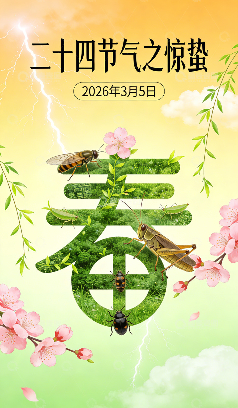 高清大图下载【趣麦麦图】2026惊蛰节气海报设计素材