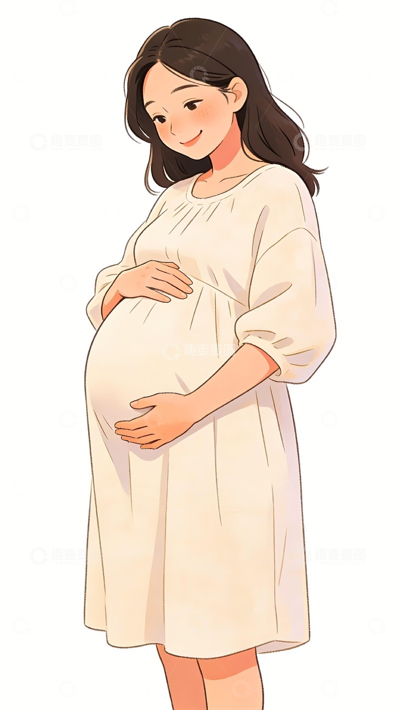 高清大图下载【趣麦麦图】孕妇摸着肚子