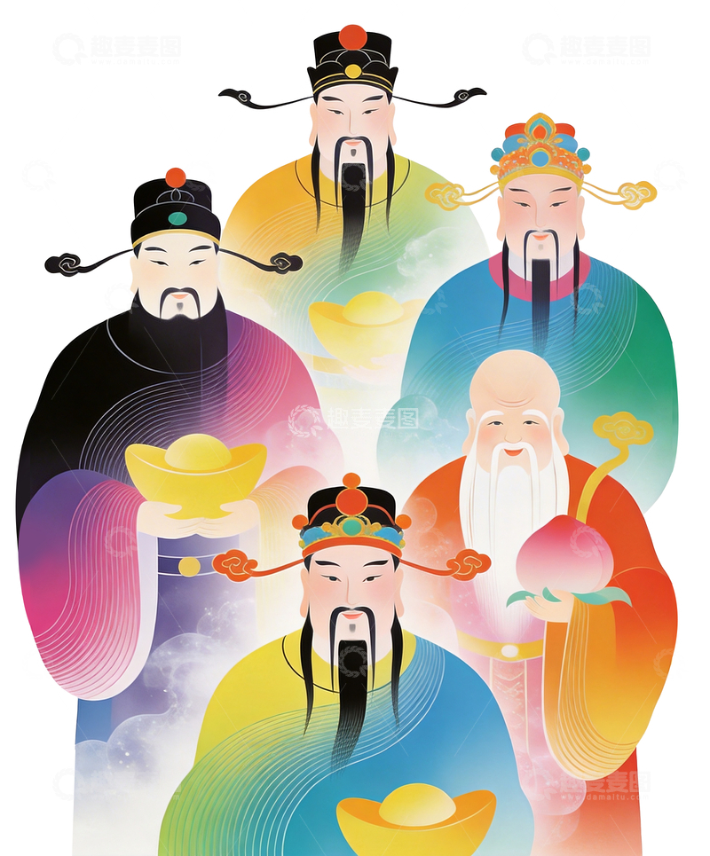 源文件下载【趣麦麦图】抽象风格福禄寿与财神爷1