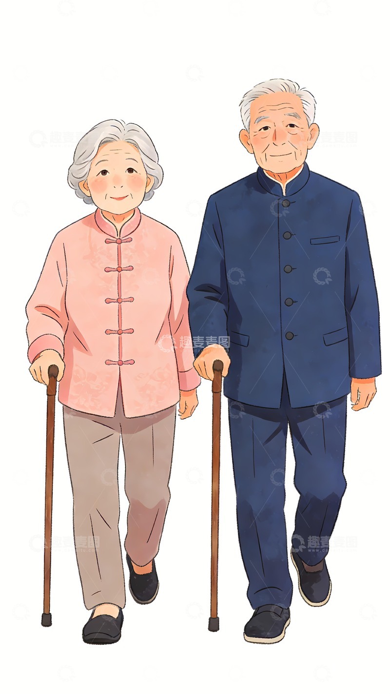 高清大图下载【趣麦麦图】一对老年夫妇关爱老人