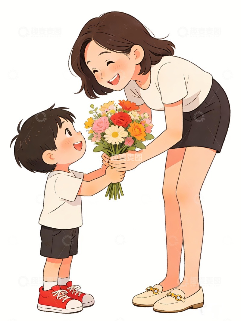 高清大图下载【趣麦麦图】儿子给母亲献花妇女节