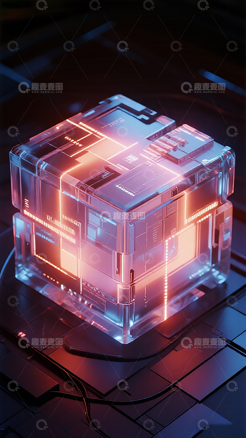 高清大图下载【趣麦麦图】未来科技透明立方体设备